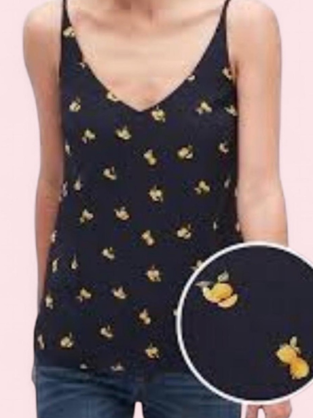 Banana Republic Dark Blue Camisole with Yellow Floral Design